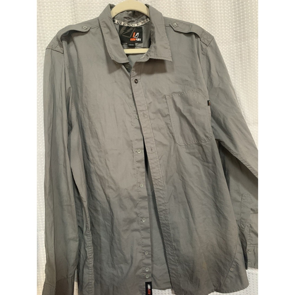 Size XXL AMPLIFY Men's‎ Long Sleeve, Gray, Cotton Blend Shirt
